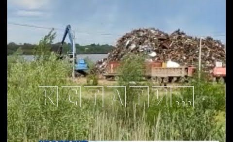 Перегрузку металлического мусора организовали в прибрежной охраняемой зоне Оки