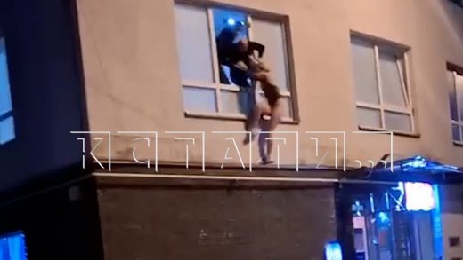 Во время спецоперации в публичном доме одна из работниц в стрингах сбежала и её ловили на карнизе